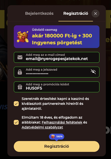 Vincispin ingyen porgetes