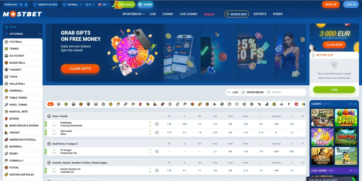 Mostbet sportfogadás előnézet
